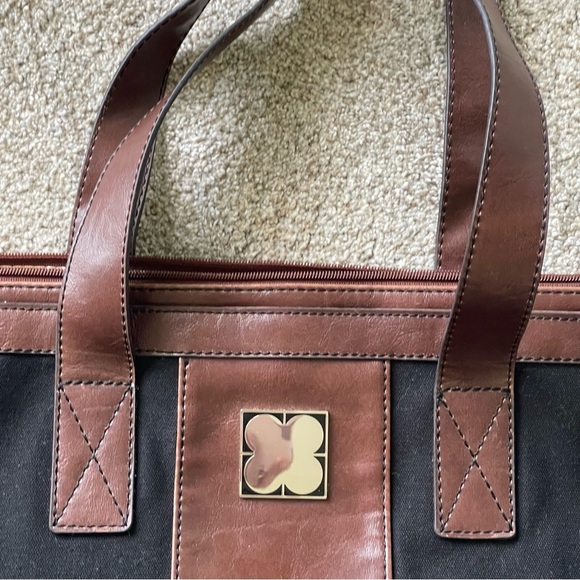 Lucky Brand Large Tote Bag Black Canvas/ Brown Leather Interior Pockets Zip NEW! - Picture 3 of 6